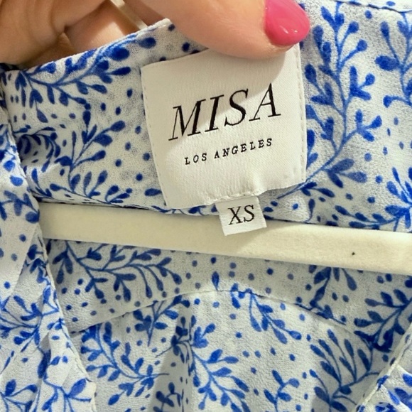 MISA Los Angeles Blue & White Floral Ruffle Blouse XS in excellent condition - Picture 6 of 6